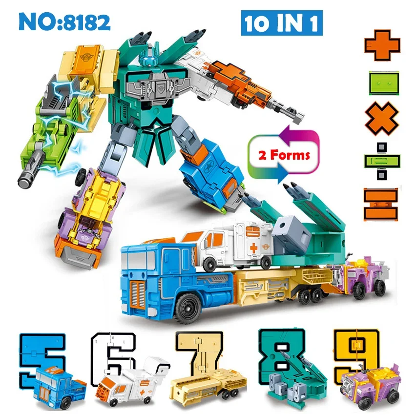 10Pcs Transformation Number Robot Deformation Figures City DIY Creative Building Blocks Sets Friends Assembling Kids Toys