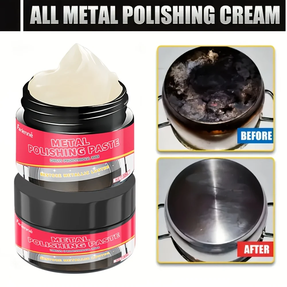 Pasta lucidante per metalli multiuso da 55 g per ferro, rame, acciaio inossidabile - Kit di lucidatura per ristrutturazione di superfici cromate antiruggine