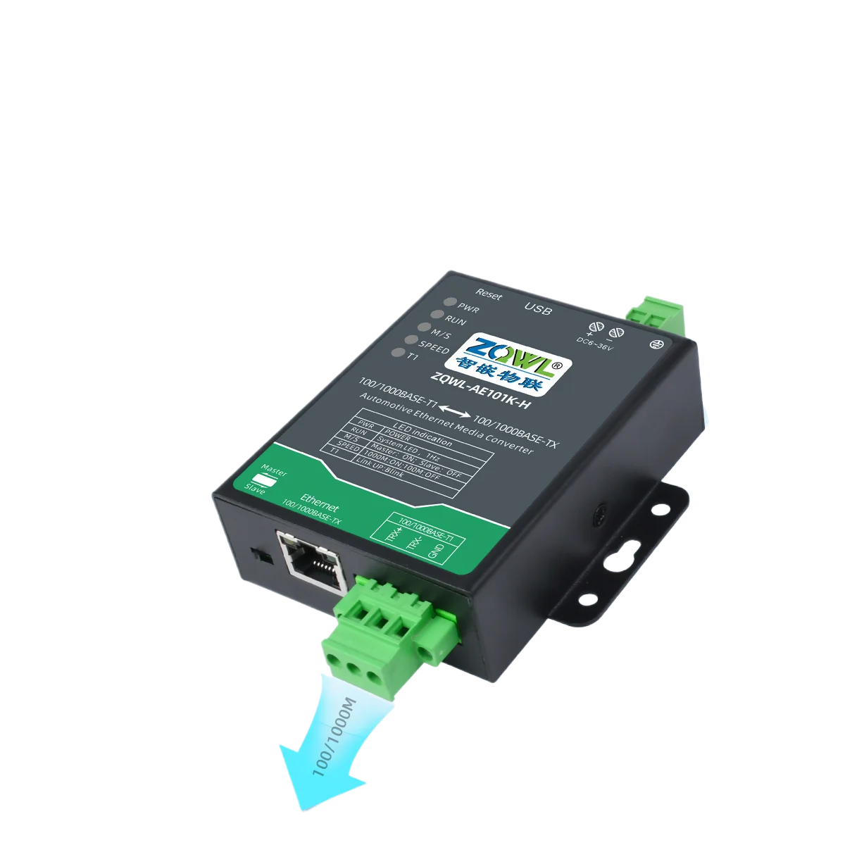 Автомобильный Ethernet-конвертер IoT Gigabit 100M 100/1000BASE-T1 в TX в RJ45