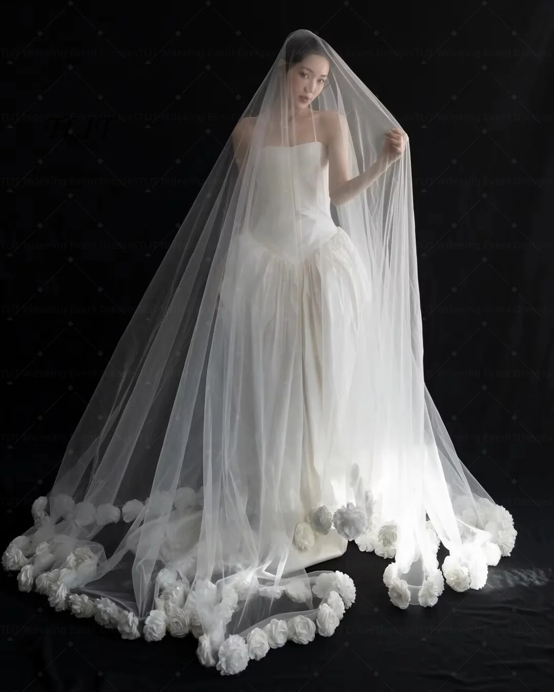 TLIT Customized Strapless Satin Wedding Dress A Line Bridal Gown Korean Style For Studio Wedding Photo Shoot Gown