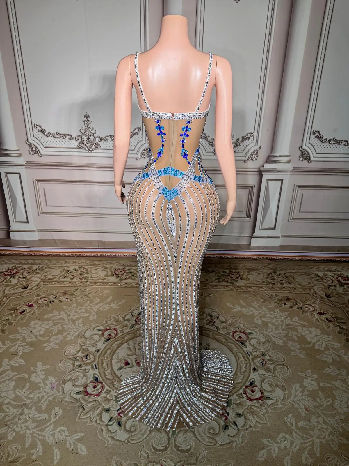 ZD blanc cristal perles longue robe de bal pour les filles noires mode dames robes pour Occasions spéciales Sexy robes de soirée Cuican