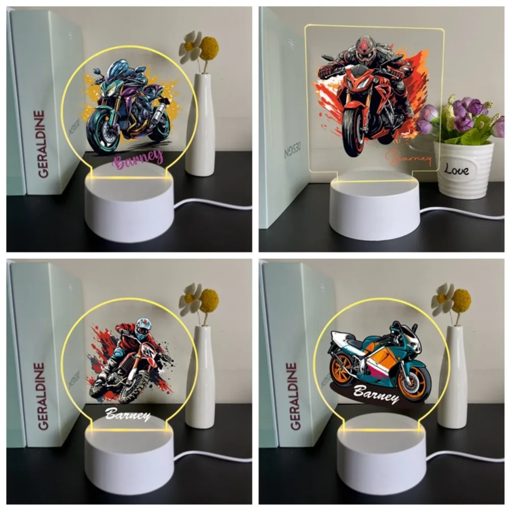 Personalisierter Name Motorrad abgerundete Acryllichter für Kinder Tischdekoration Biker Visuelle Lampe Geschenk für Weihnachten