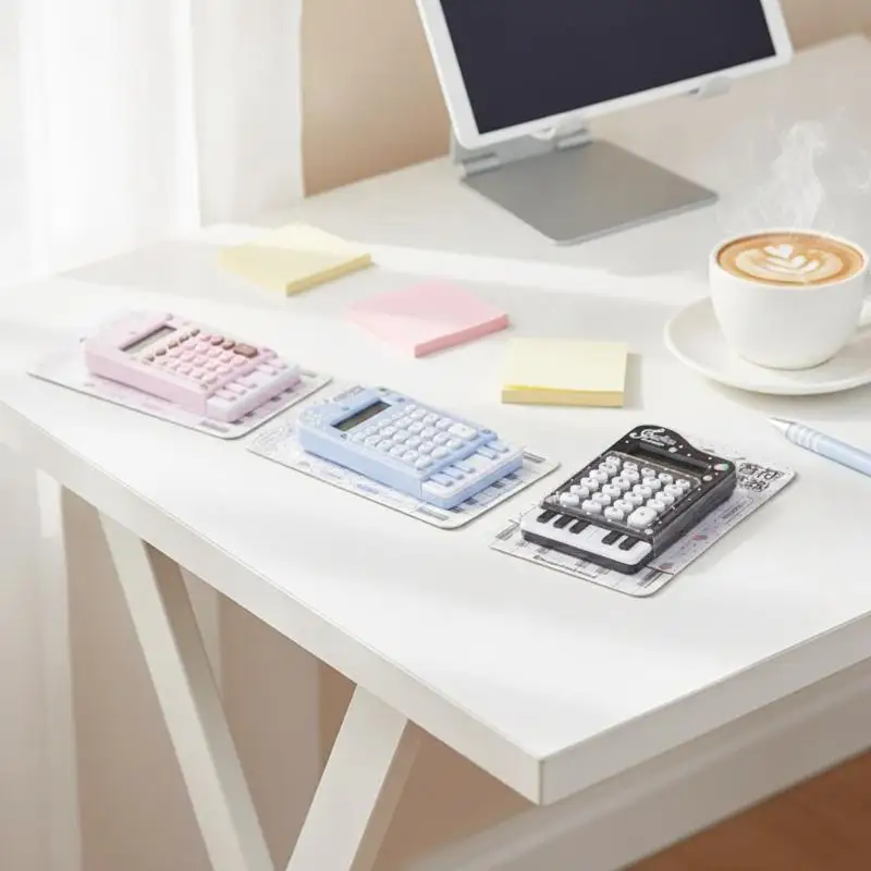 Mini Piano Shape Cute Calculator 8 Digits Quiet Press Button Portable for Office Library School Exam Use