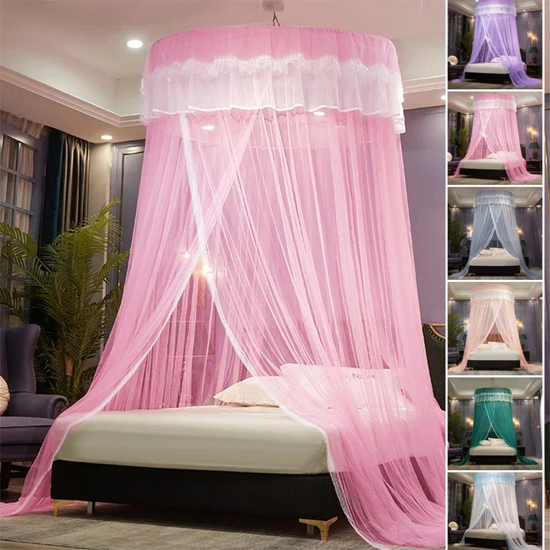 

Breathable Round Top Hanging Mosquito Net Top Hook Lace Bed Canopy Encrypted Mesh Court Style Crib Canopy Bedroom Decoration