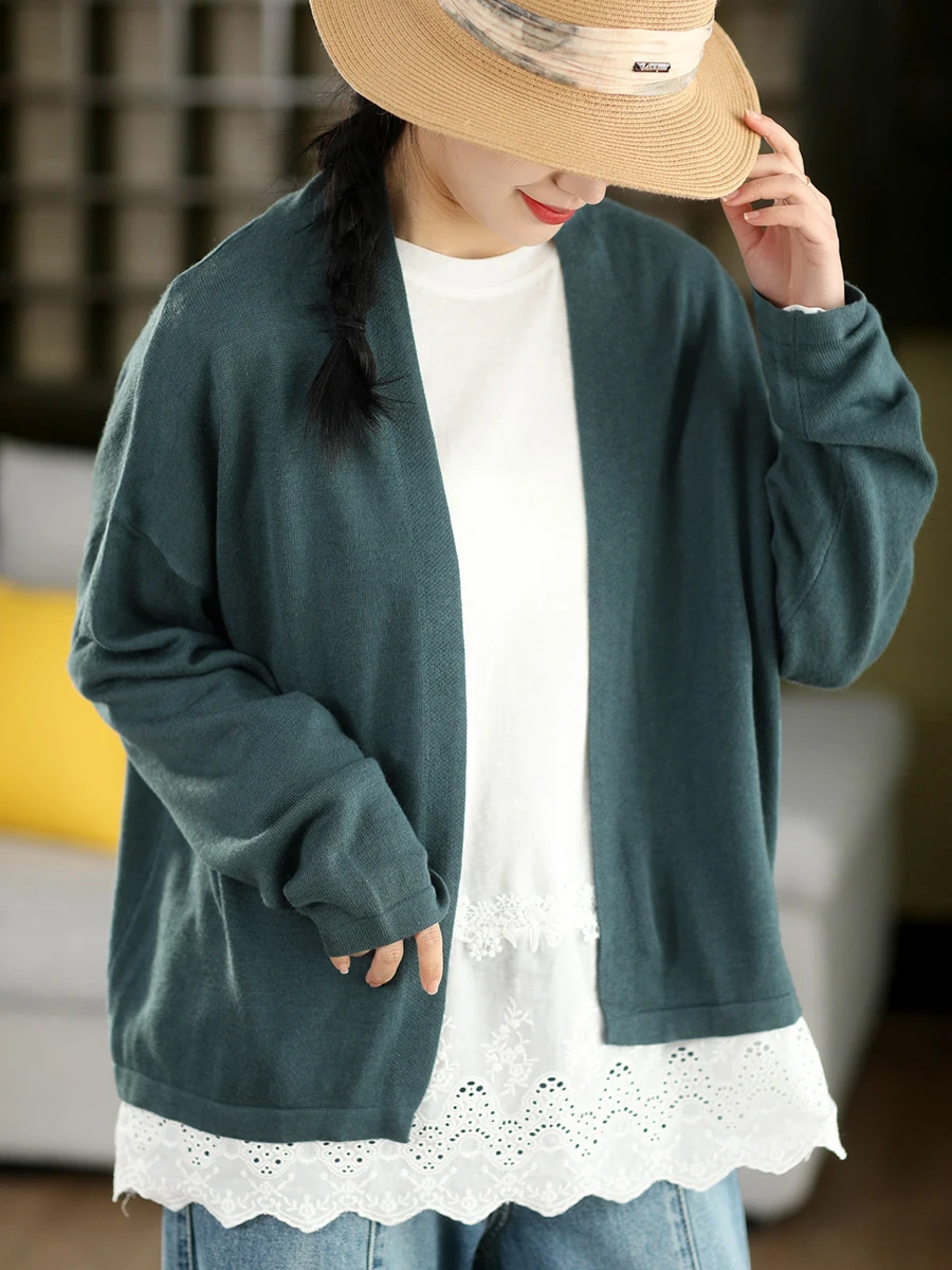 

Ретро-вязаный кардиган для женщин, весна 2026, модный, без пуговиц, верхняя одежда, утягивающий, открытый, с длинными рукавами, стандартной длины