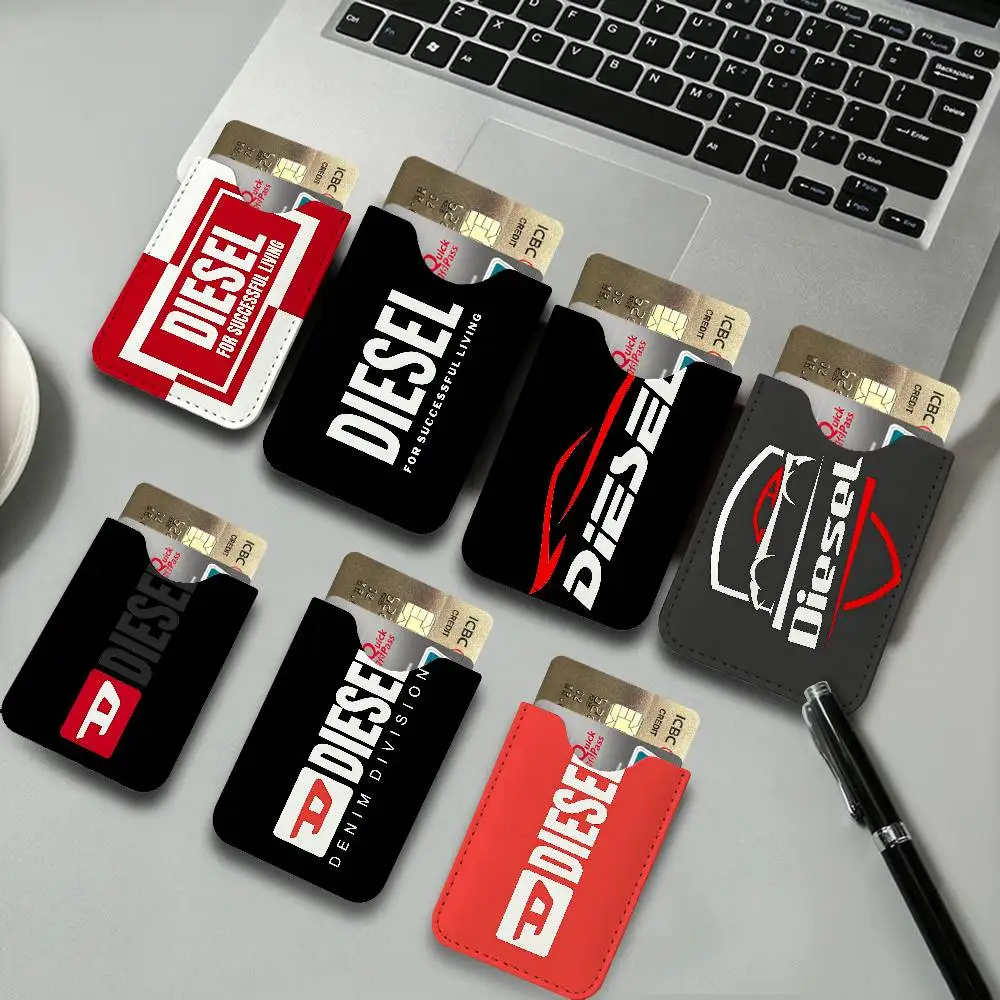 D-DIESEL Logo Ultra-Thin Mini Leather Card Holder Wallets for Men Women Lightweight Soft Genuine Leather Credit Card