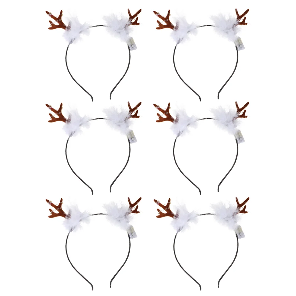 6 Pcs Girls Halloween Costume Luminous Antler Headband Hair Hoops Accessories Party Hairband Brown Creative Baby