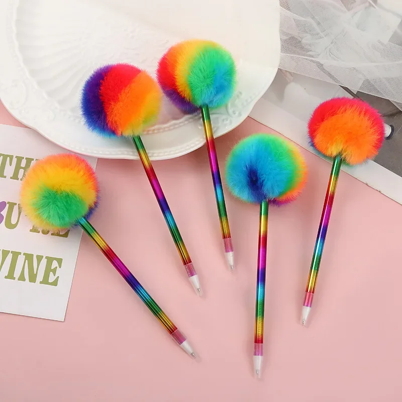 

Pompom Ballpoint Pen Kawaii Writing Pen Fluffy Ball Pen Plush Pen Rainbow Color Ballpoint for Office School Accessory Stationery