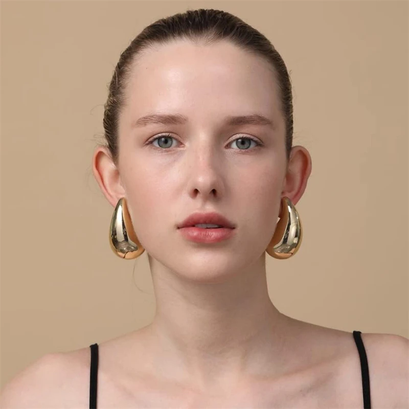 Chic Exaggerate Big Waterdrop Drop Earrings for Women Dupes Chunky Teardrop Stainless Steel Gold Plated Statement Ear Jewelry