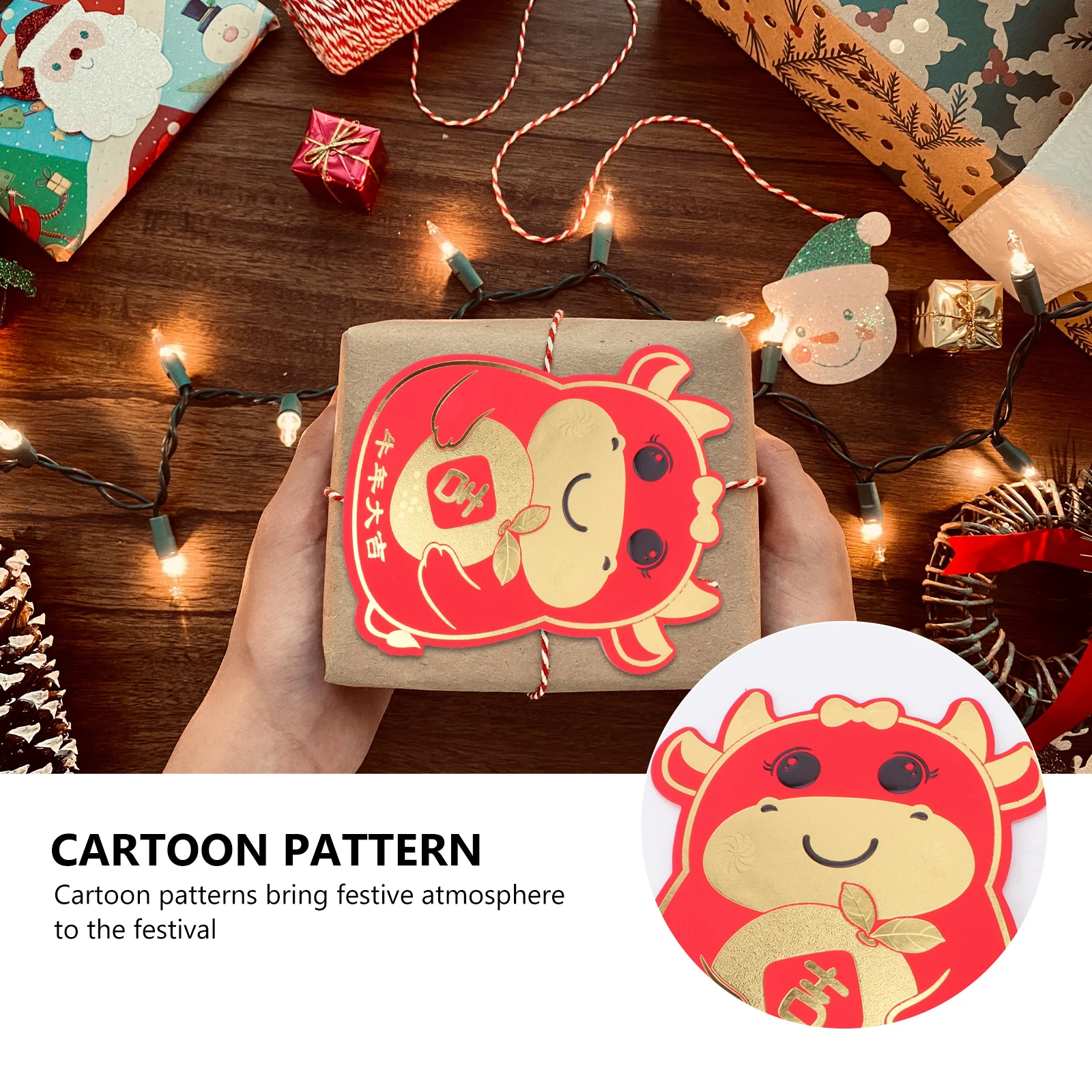 

12 Pcs Copper Paper Red Envelopes Cartoon Design Festival Money Envelope Spring Festival Gift 2021 New Year Packet Fill