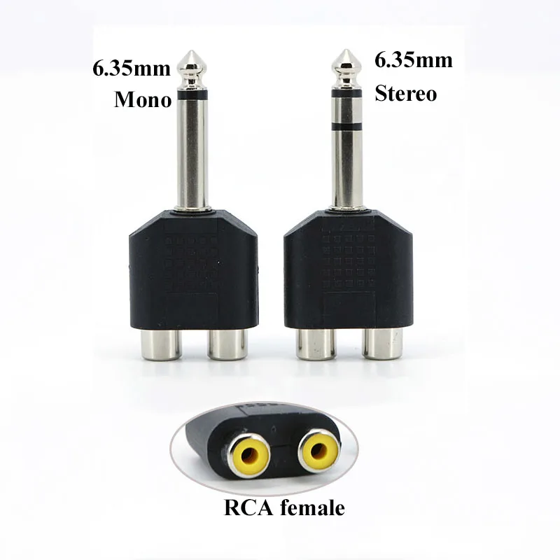 

6.35mm 6.5 Audio Mono Stereo 1/4 Inch Male To 2 way RCA female 2RCA Y Splitter Speaker connector 6.35 Jack for Mixer Amplifier A
