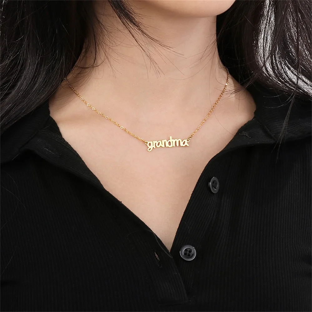 Tiny  Metal Letter Grandma Pendant Necklace For Women Gold Color Link Chain Simple Design Lovely Cute Girls Choker Family Gift