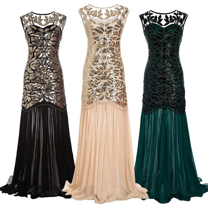 Luxurious Evening Gown Ladies Temperament Plus-size Women's Ball Vintage Sequin Party Dresses Sleeveless Long Slim-fit Dress