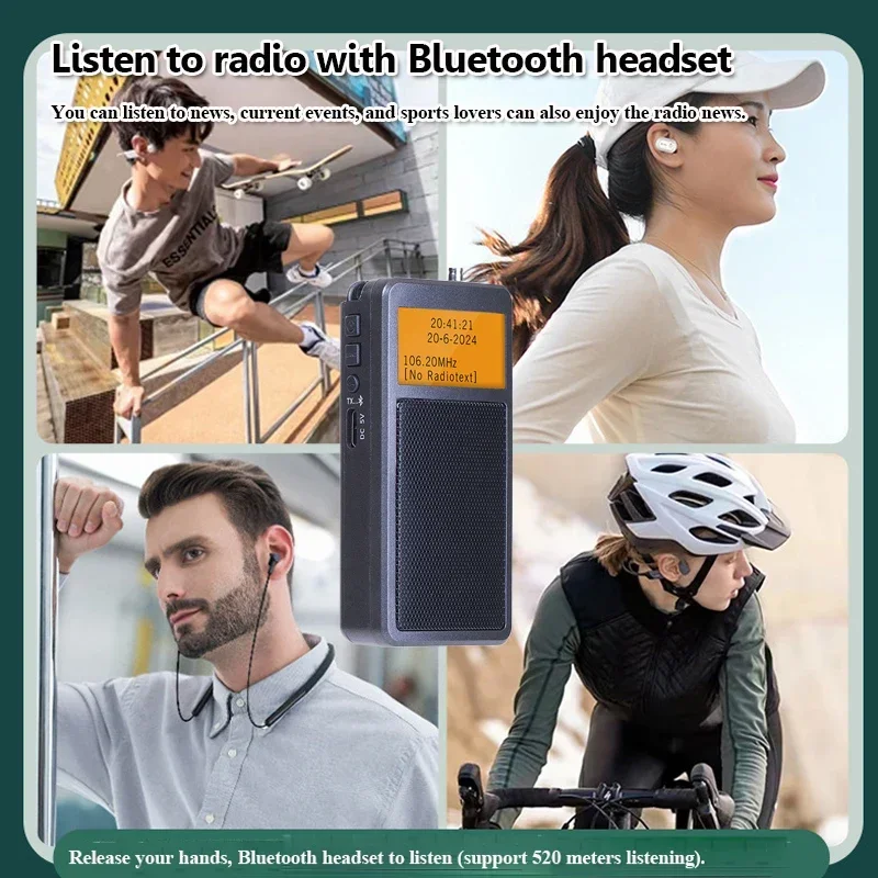 Tragbares Mini-Bluetooth-Radio Pocket DSP FM-Stereoradios Drahtloser Bluetooth-Lautsprecher mit Wecker-Hintergrundbeleuchtungsbildschirm Rechargea