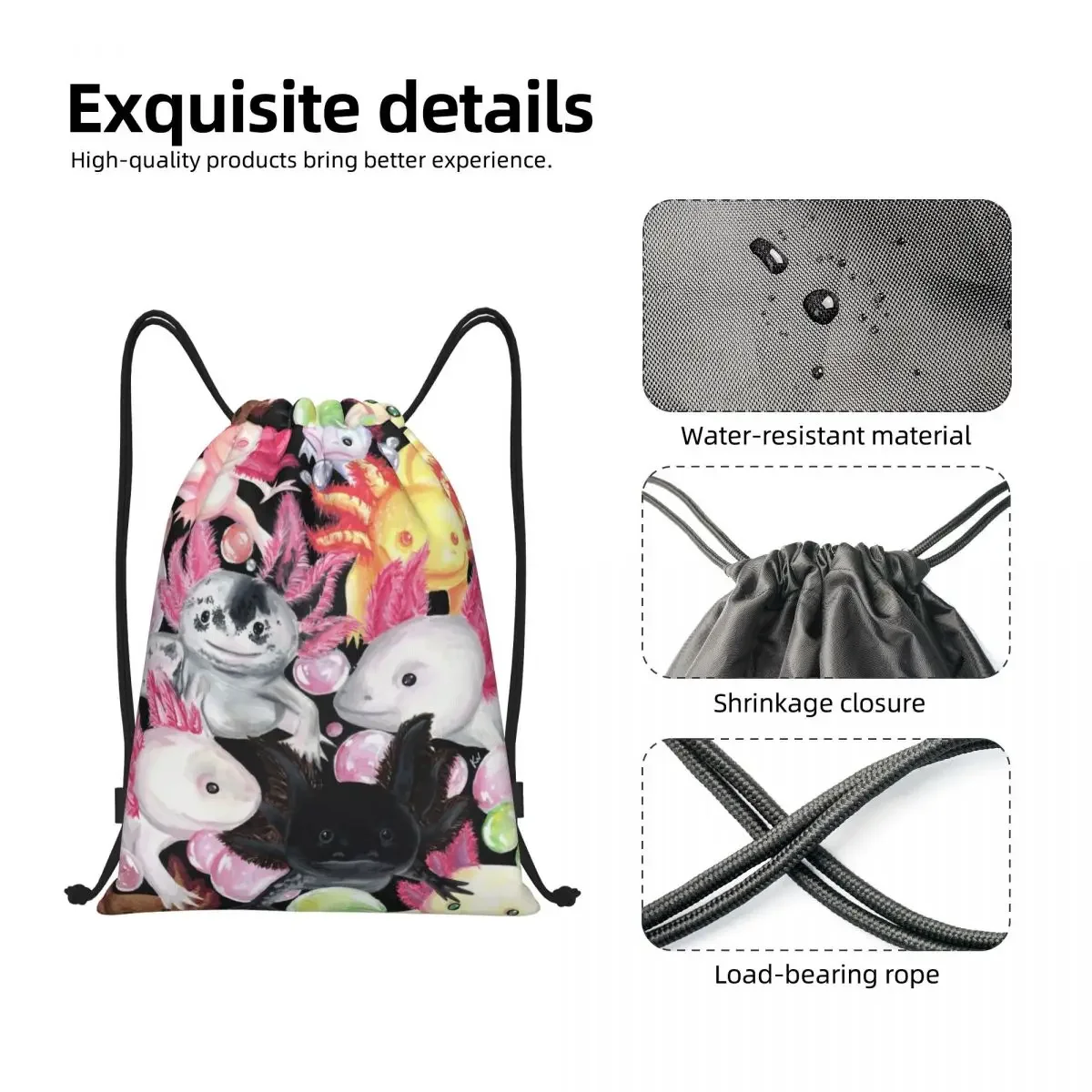 A mochila Axolotls Drawstring, Sports Gym Bag para mulheres e homens, Salamandra, Animal Training Sackpack