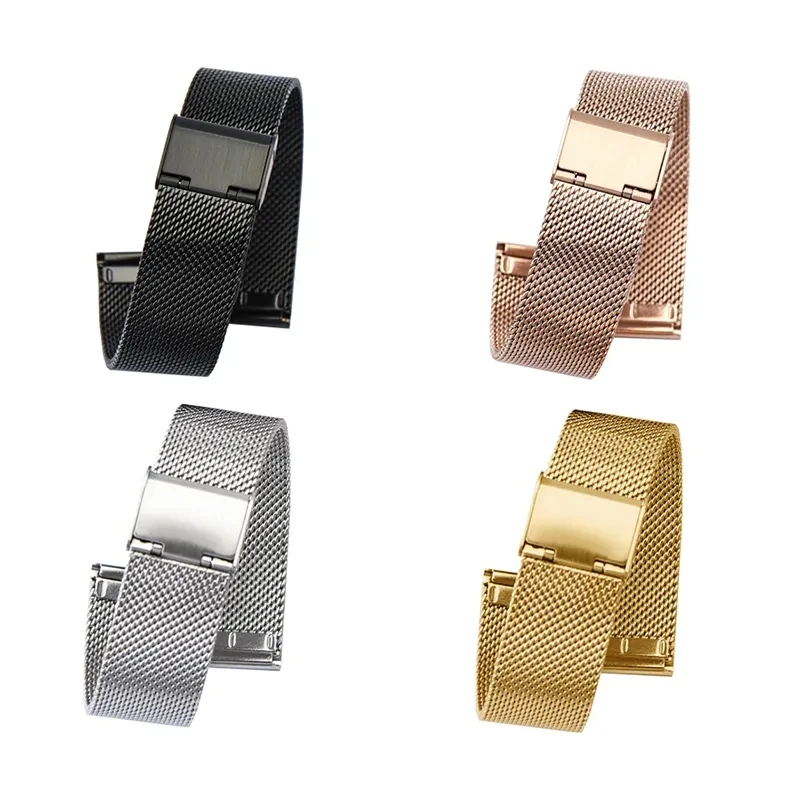 Milanese Watchband 20mm 22mm Universal Stainless Steel Metal Watch Band Strap Bracelet Black Rose Gold Silver Wriststrap Correa