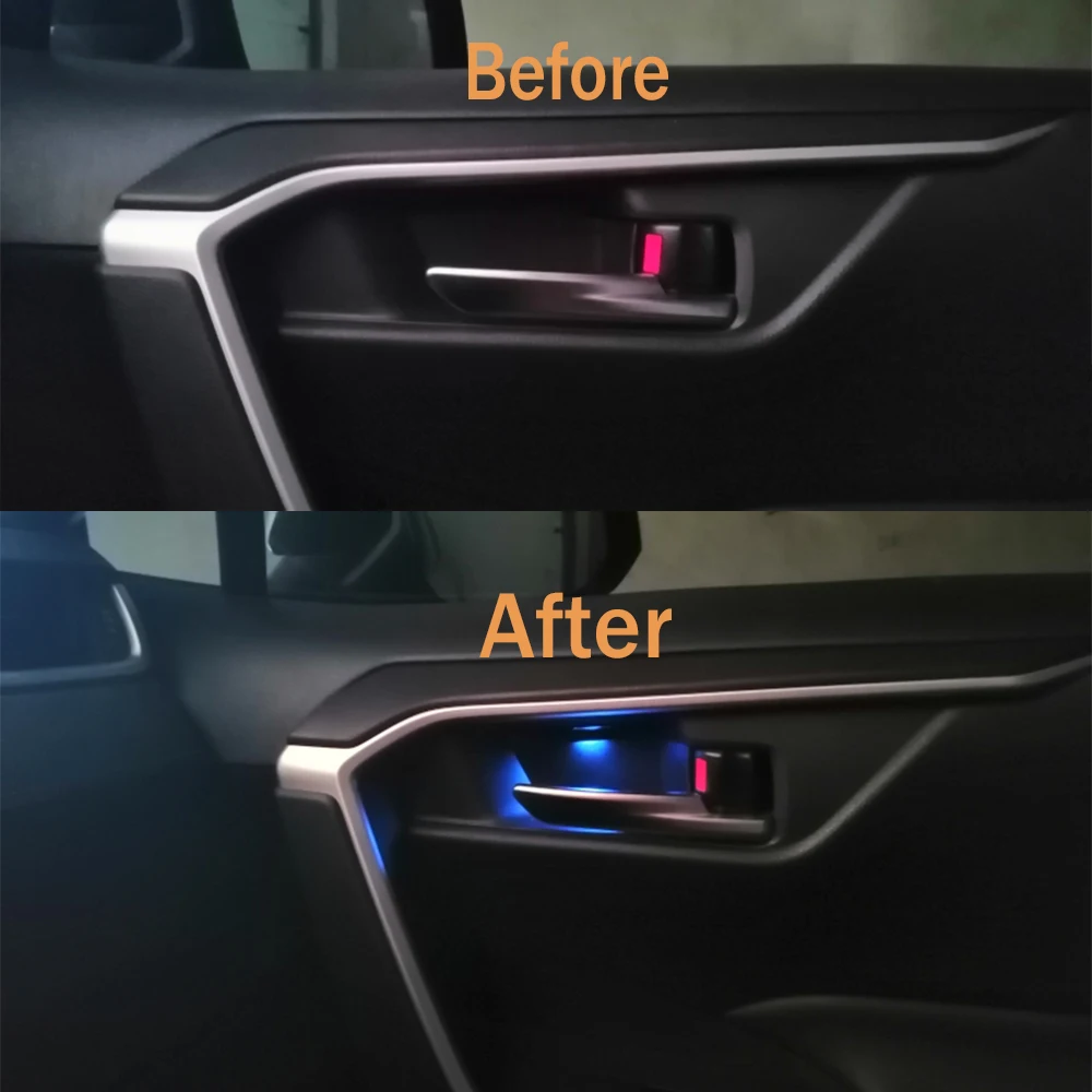 

4Pcs LED Armrest Door Bowl Handle Frame Light Ambient Lamp Interior Blue Decoration Atmosphere Light For Toyota RAV4 2019-2024