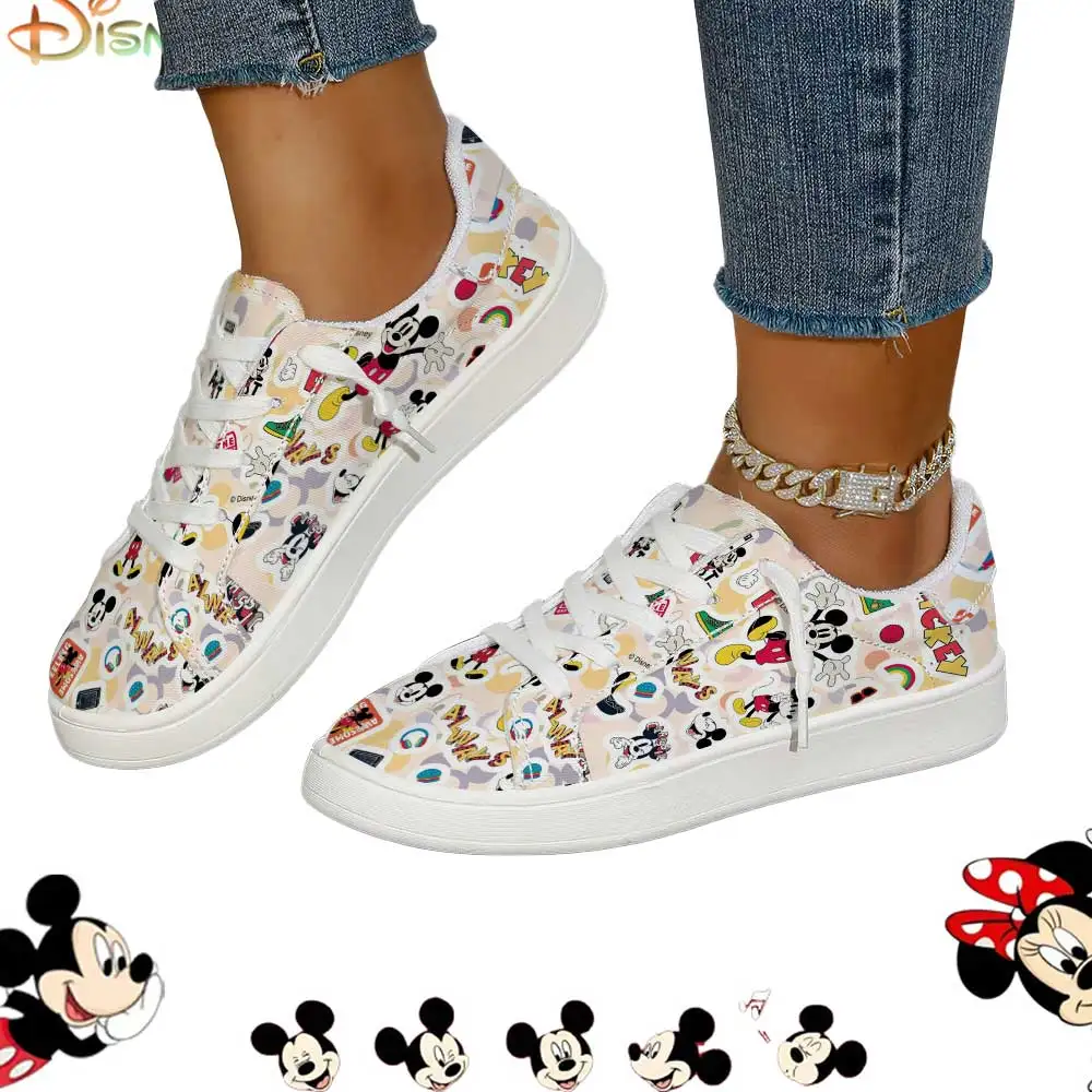 

Disney Mickey Mouse Allover Print Pastel Canvas Casual Sneakers for Women