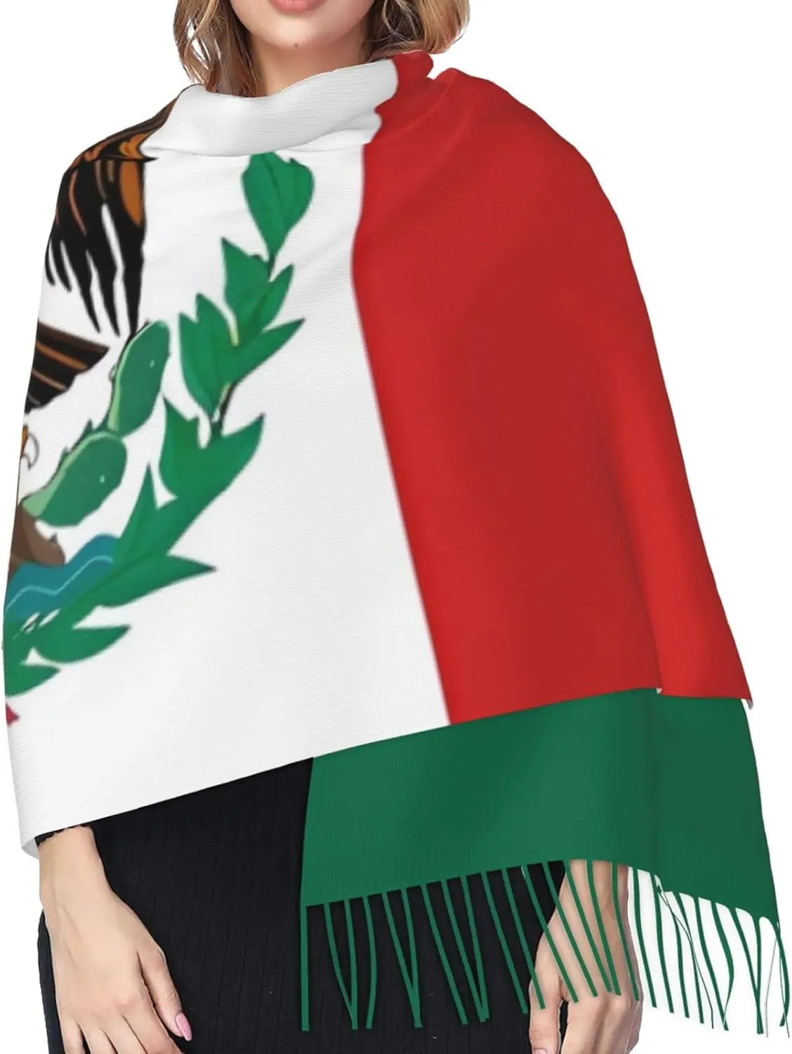 여성용 스카프 가볍고 부드러운 스카프 멕시코 국기 숄 겨울 따뜻한 프린지 스카프