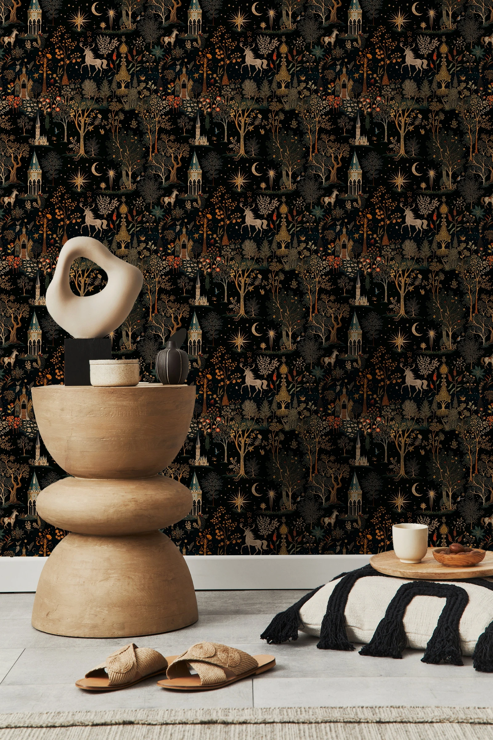 ورق جدران قابل للتقشير واللصق للغابات المسحورة، ورق حائط خيالي داكن للغرفة الفاخرة، ورق جدارية غامض، إكسسوارات منزلية، 50*300 سم #4
