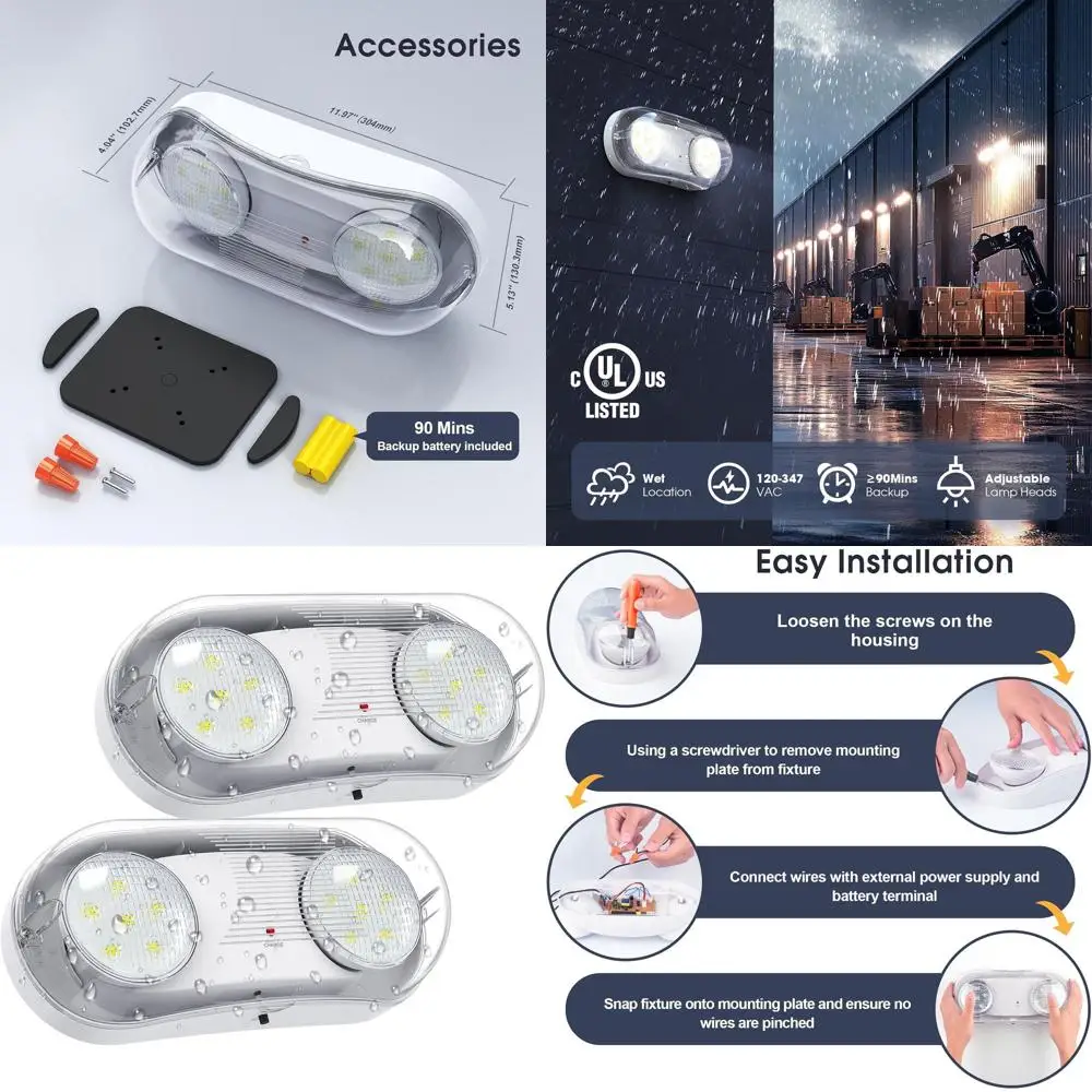 

Outdoor LED Emergency Light with Battery Backup, Adjustable, Commercial Hardwired, UL Listed, 120-347V (2-Pack)
