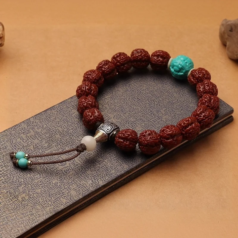 Hand-polished small Rudraksha beads with patina, suitable both men and women, walnut Bodhi seed bracelet, Buddhist prayer be