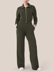 Women's Casual Long-Sleeved Bell-Bottom Sports Set Autumn/Winter Two-Piece Zip-Up Sportswear Trousers
