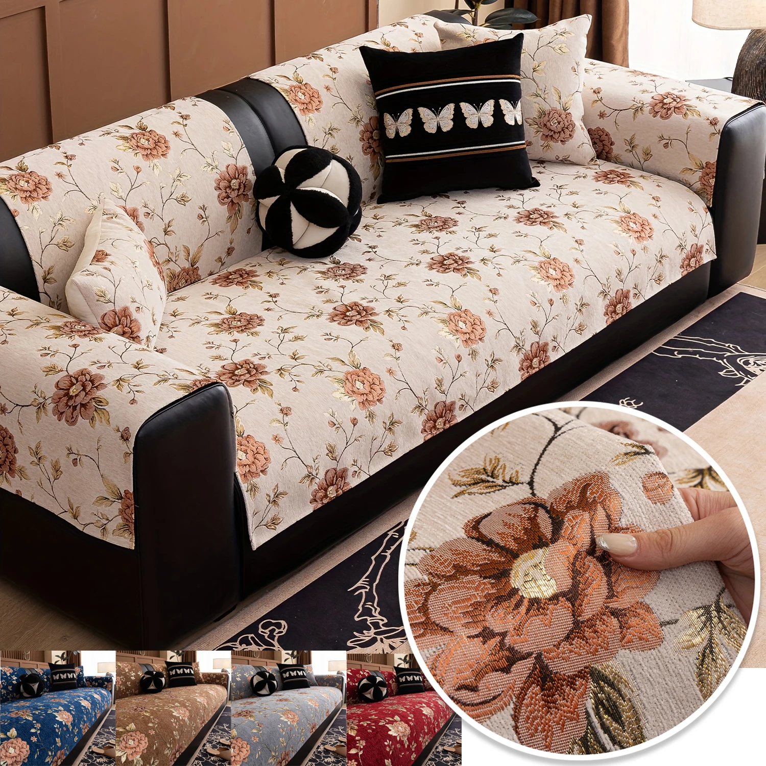 

1/2/3/4Seater Chenille Anti-Slip Sofa Cover for All Seasons Living Room Furniture Decor Couch Cushion Cover Slipcover Multi-size