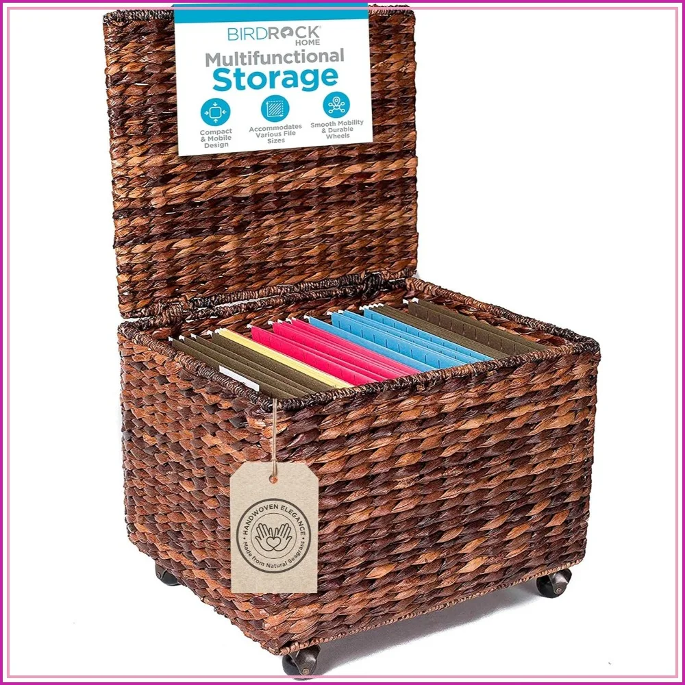 Handwoven Rolling File Cabinet with Lid, Espresso, 17.5x14.5x13, for Letter/Legal Files, Storage for Home Office