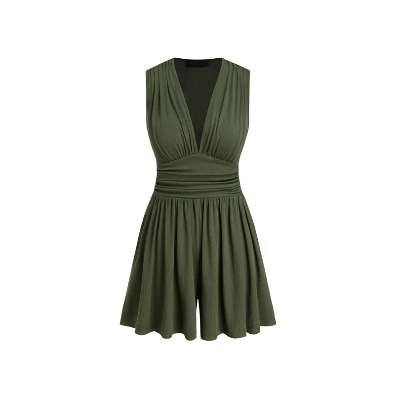 

A83F-Женский комбинезон с глубоким V-образным вырезом и морщинами, сексуальный комбинезон с галстуком-глубоким концертом, мини-наряд