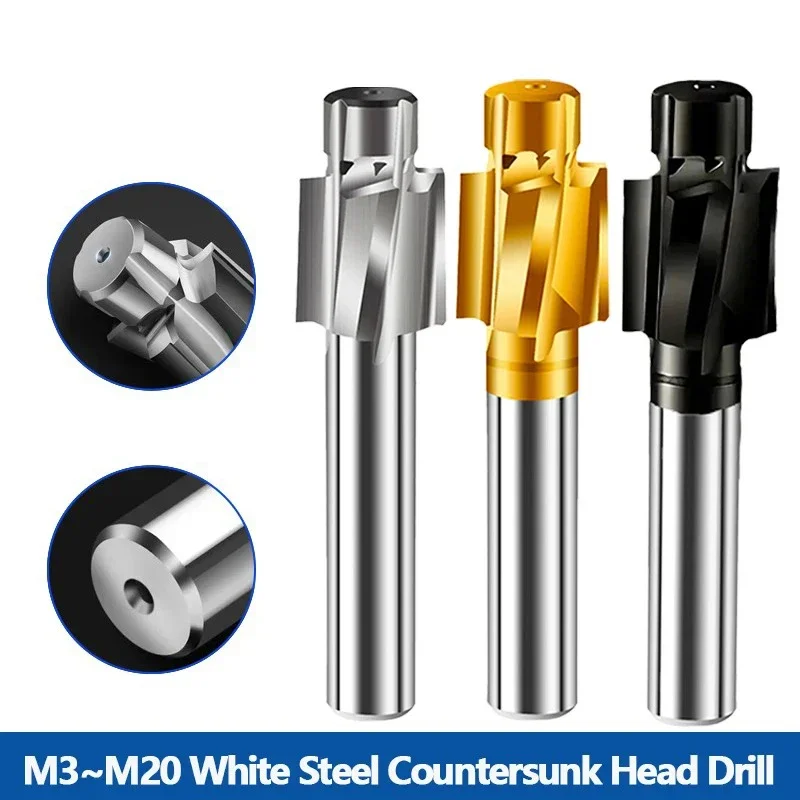Piloted Counterbore Cutter HSS Flat Bolt Hole Cap Screw Countersink Milling Tool 4 Flutes Pilot M3~M20 Spot Router Slot Drill