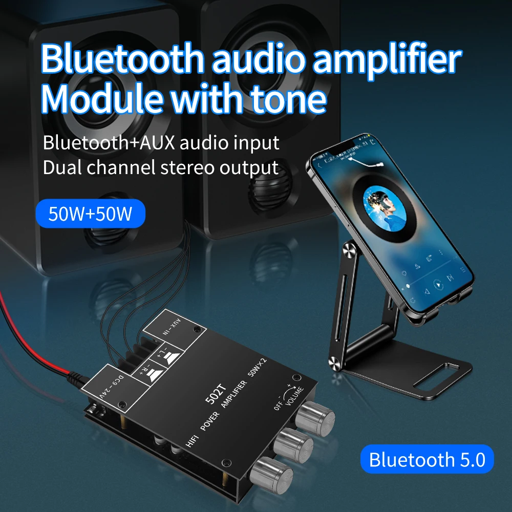 ZK-502T 50W * 2 module de carte amplificateur audio réglable haute et basse fréquence caisson de basses Bluetooth stéréo double canal