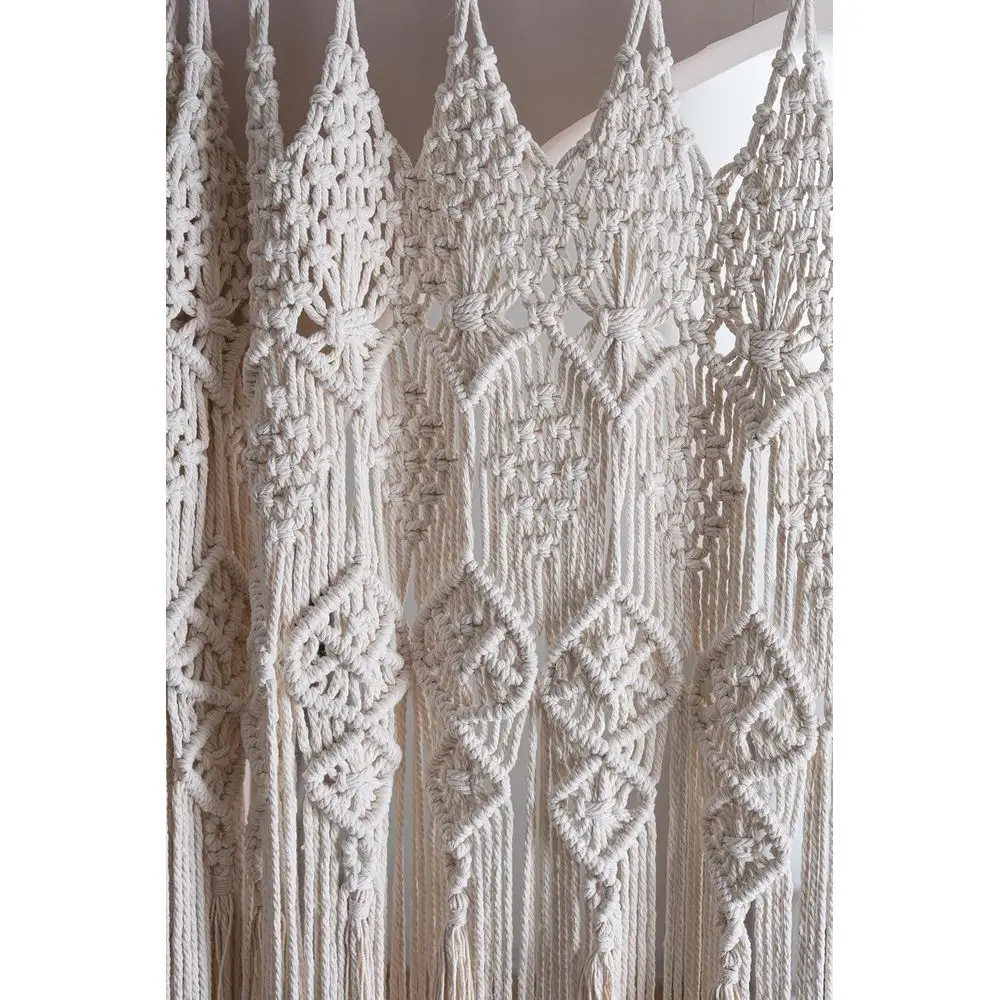 

Large Beige Macrame Wall Hanging with Tassels, 59x83 for Room Divider or Closet Curtain