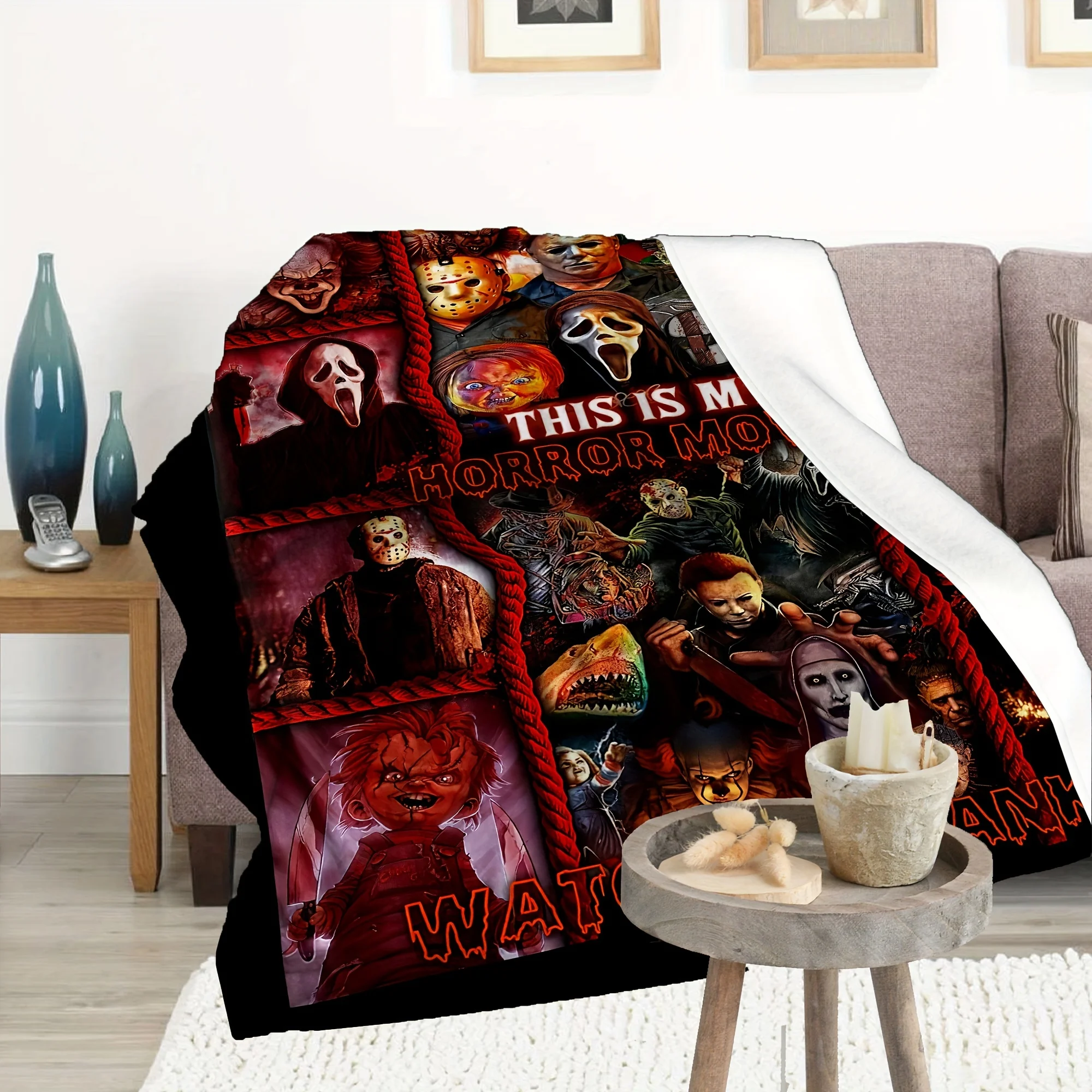 Halloween Blanket,Horror Movie Halloween Character Blanket,Halloween Blanket - Suitable for sofa, bed, travel, camping, living r