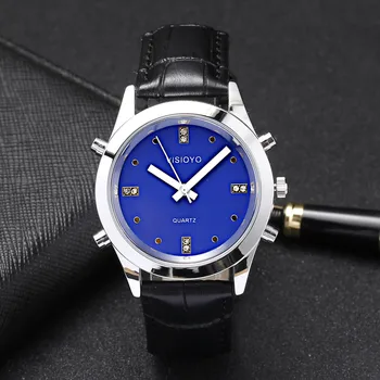 Italiano falando relógio com alarme funtion, mostrador azul