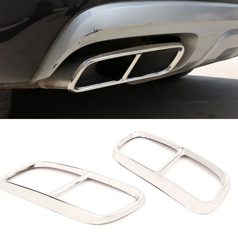 

For Audi Q7 2016 2017 2018 Stainless Steel 2pcs Silver Car Tail Muffler Exhaust Pipe Output Cover Protective Trim