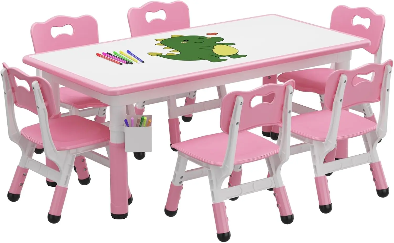 Gaomon Kids Table And 6 Chair Set With Storage Box, Height Adjustable Toddler Table And Chairs Set For Ages 2-10, Graffiti