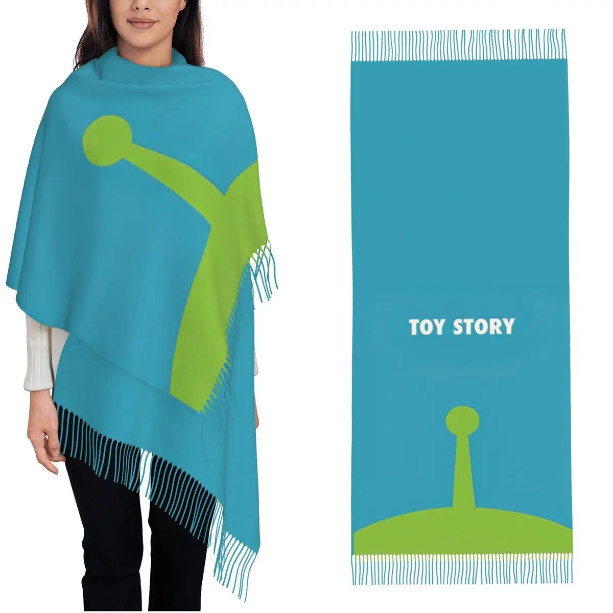 Toy Story Alien Star Cute Pattern Shawls Wraps for Womens Warm Long Soft Scarf Neckerchief Tassel Scarves