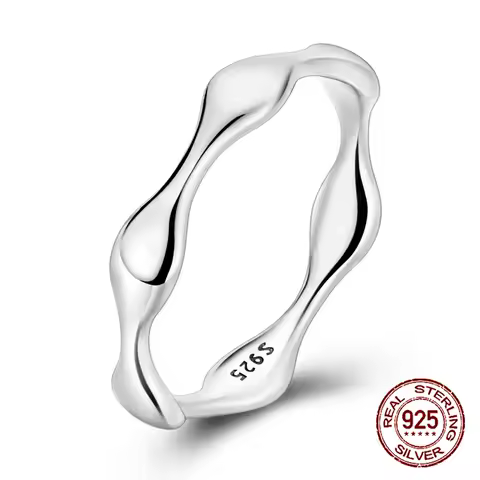 925 Sterling Silver Wavy Irregular Band Ring Minimalist Smooth Polished Stackable Thin Ring for Women Girls Daily Wear Gift