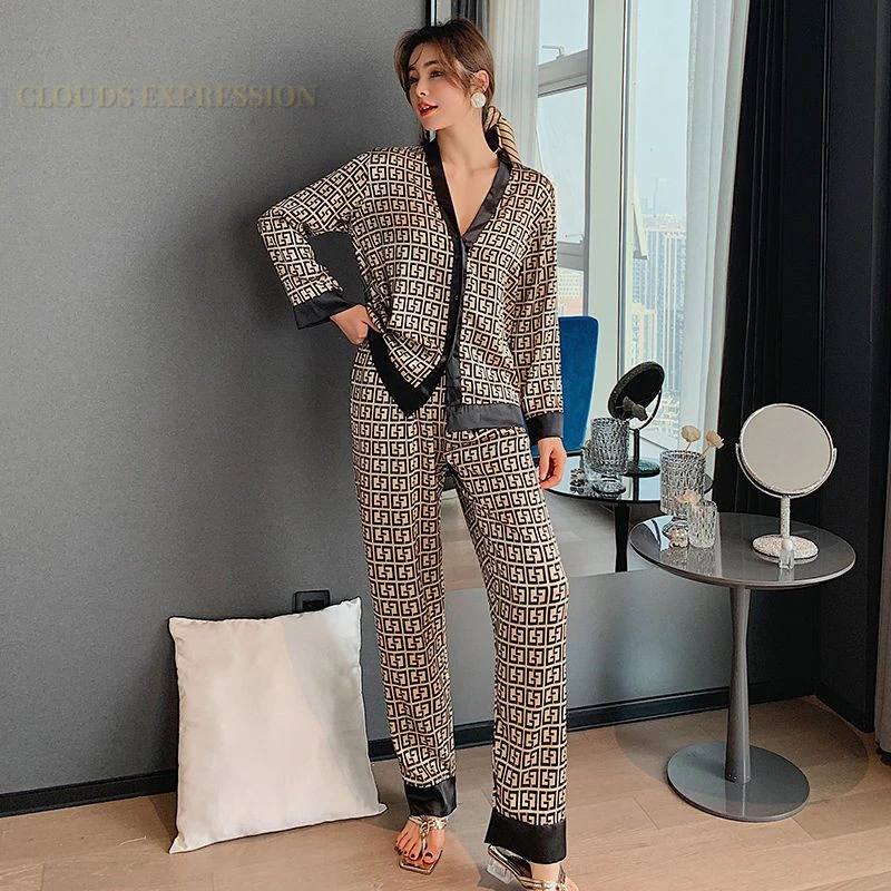 Spring Summer Ladies Faux Silk Polyester Pajama Sets Sexy Homewear Women\'s Casual Luxury Pajamas Thin Pajamas Female Sleepwear