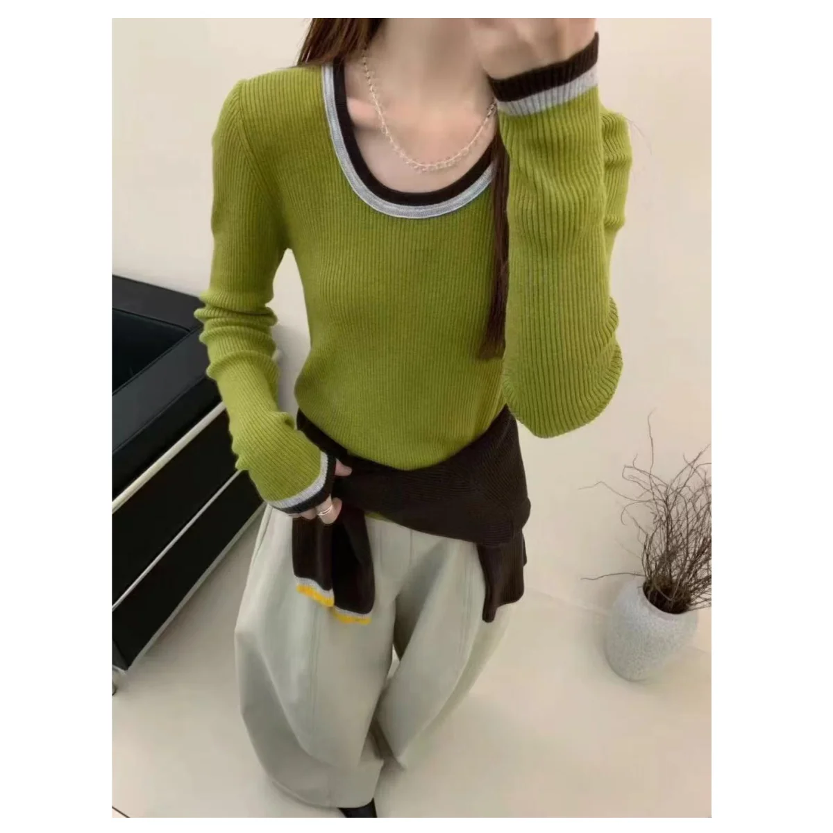 

Autumn Winter Women's O-Neck Sweaters Pullovers Korean Fashion Casual Long Sleeve Knitted Sweater Simple Basics Warm Knit Top
