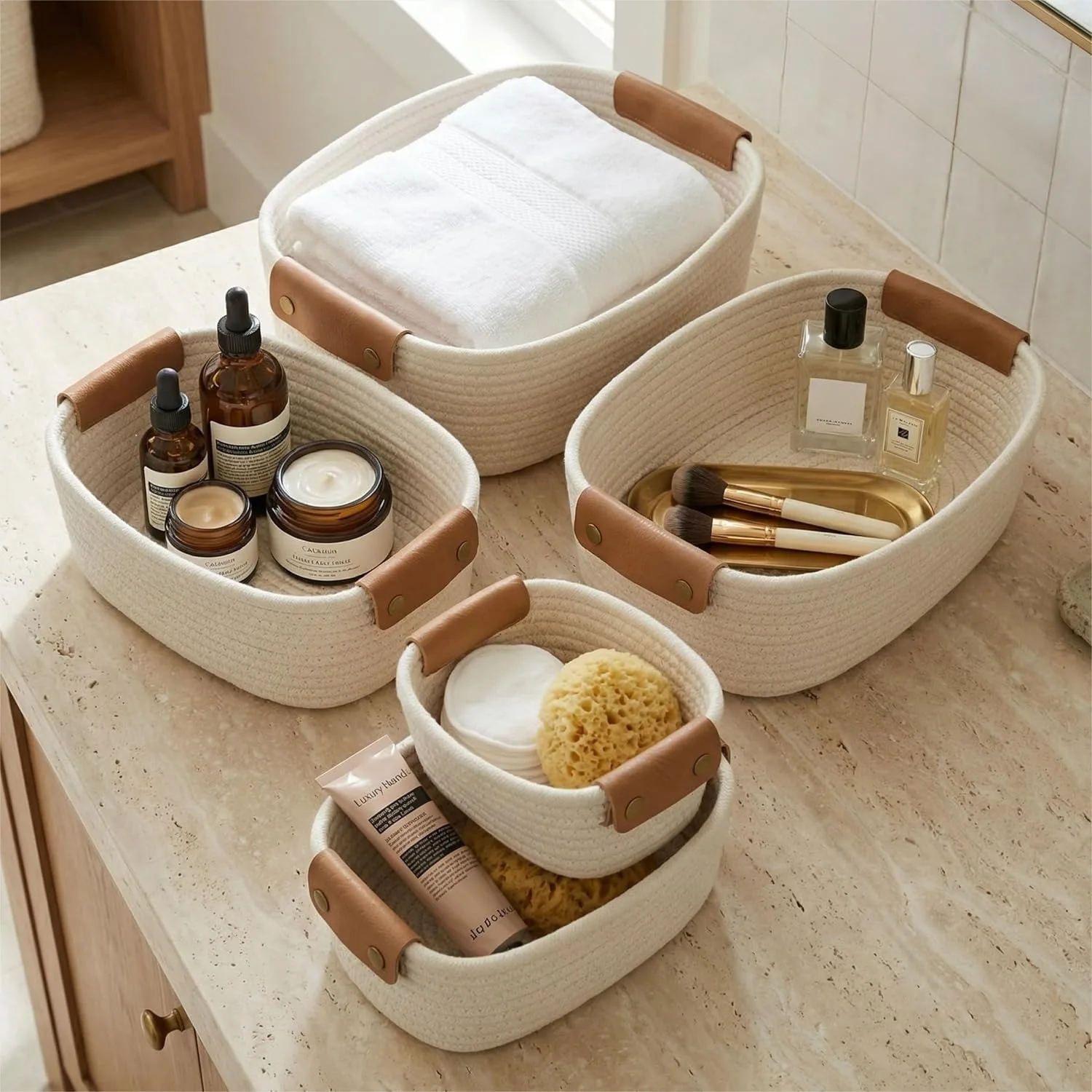 

Storage Basket Set of 5 - Sturdy Cotton Rope Baskets for Shelves, Organize Home Decor