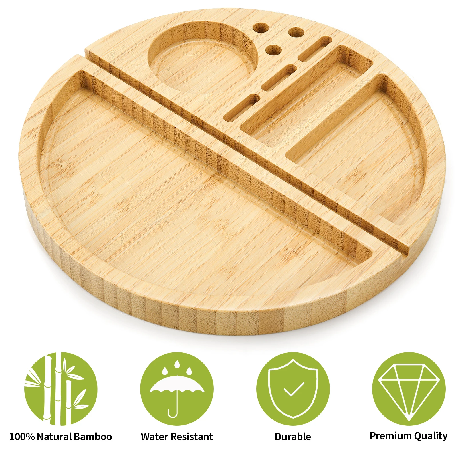 Natural Bamboo Rolling Tray Durable Large Smoke Tray with Rolling Paper Grinder Tobacco Filter-Tips Slot