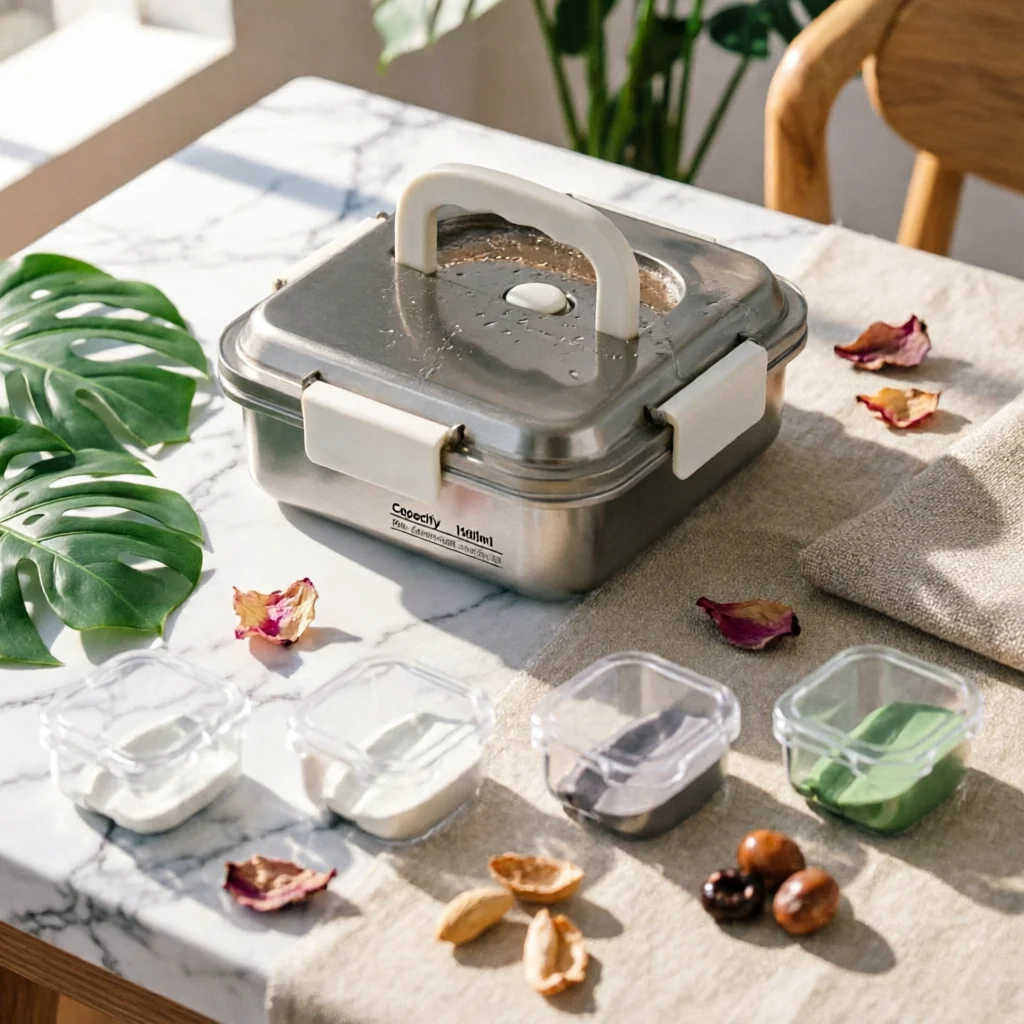 5 Pieces Stainless Steel Food Container Clear Lid Sealed Lunch Box Set Stackable Food Box Set Locking Clips Kitchenware