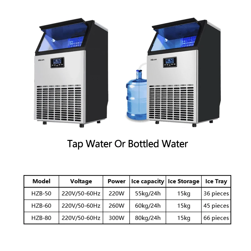 เครื่องทำน้ำแข็ง 55 กก. อัตโนมัติแบบตั้งโต๊ะ เครื่องทำน้ำแข็งก้อนบล็อกสำหรับใช้ในเชิงพาณิชย์และครัวเรือน ราคาสำหรับธุรกิจ