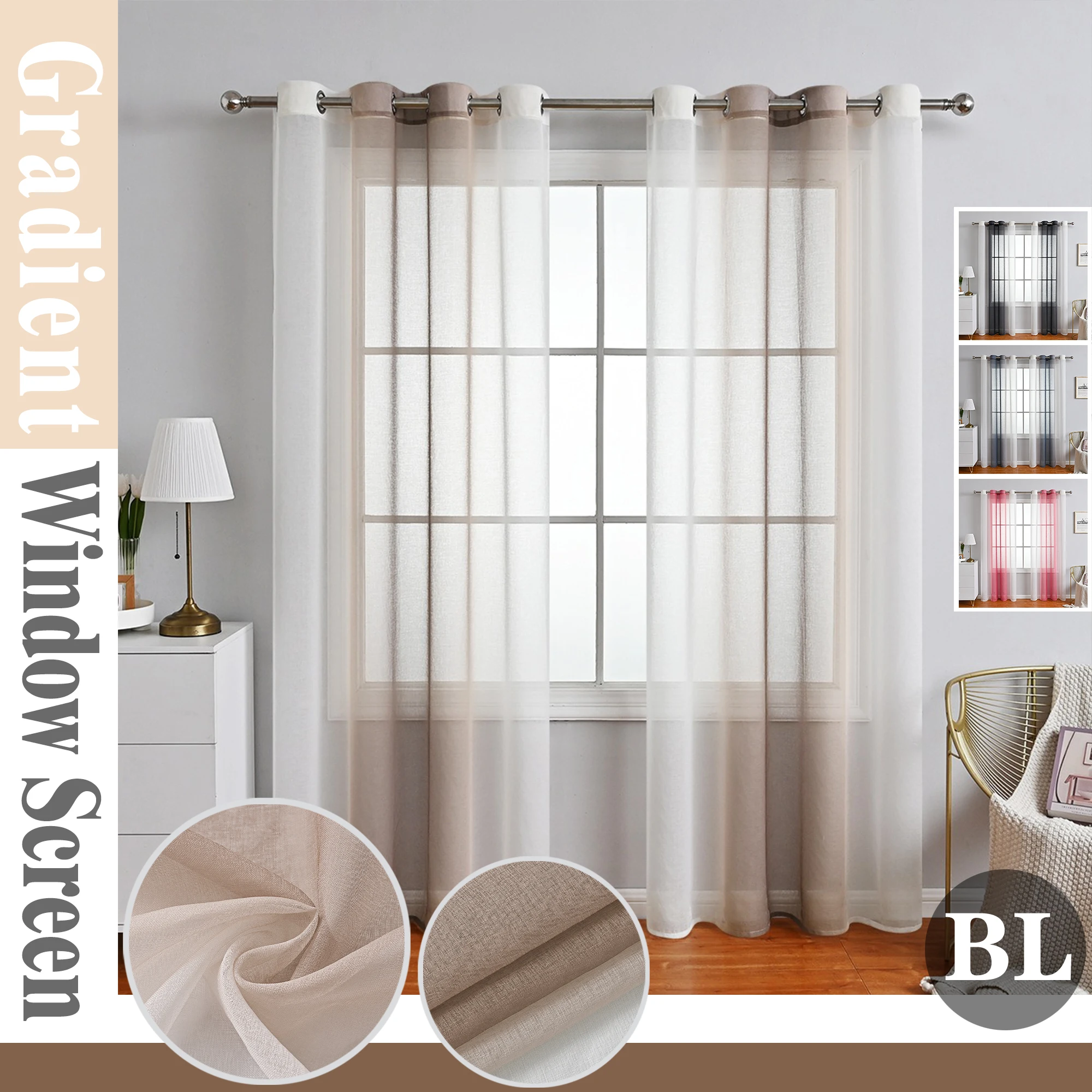 

1PC Gradient Color Tulle Curtain for Living Room Decoration Modern Sheer Voile Window Drapes Grommet Top Kitchen Bedroom Curtain