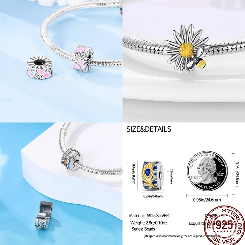 925 Sterling Silver Dragonfly Rubber Stopper Safety Chain Charms Fit Pan Bracelet Securing Clip DIY Jewelry For Women Gift