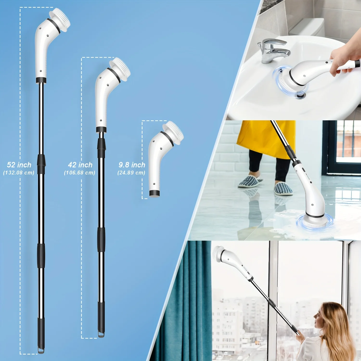 مجموعة واحدة، Ultimate - سرعتان، 8 رؤوس فرشاة قابلة للاستبدال، ذراع تمديد قابل للتعديل، منظف دش لاسلكي للتنظيف بدون جهد