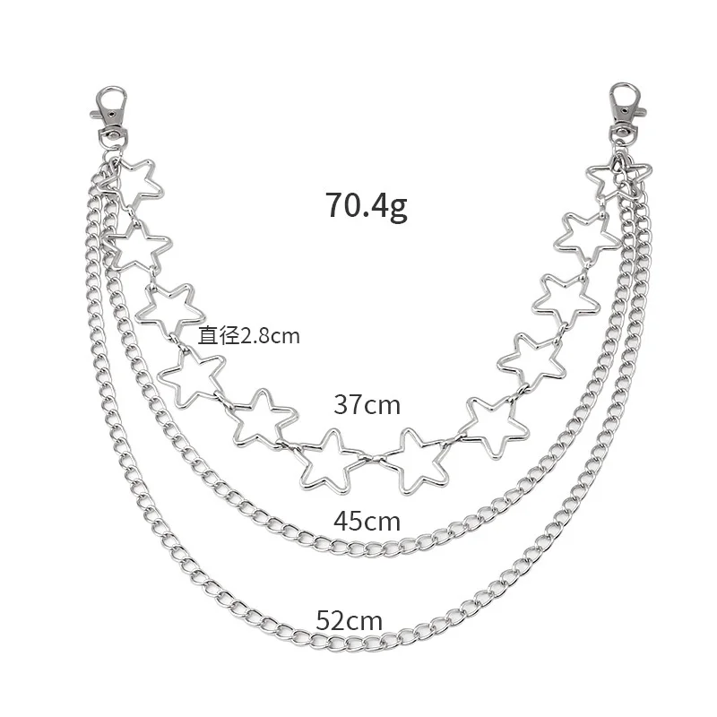 Metal Punk Steet Layered Chain Hollow Star Keychains For Women Men Waist Key Wallet Jeans  Pants Belt Chains Jewelry Accessories