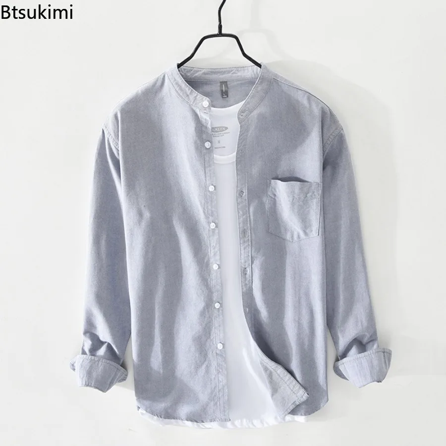 2026 Fashion Simple Men's Casual Shirts Spring Summer New High Quality 100% Cotton Vintage Shirt Coats Solid Versatile Male Tops